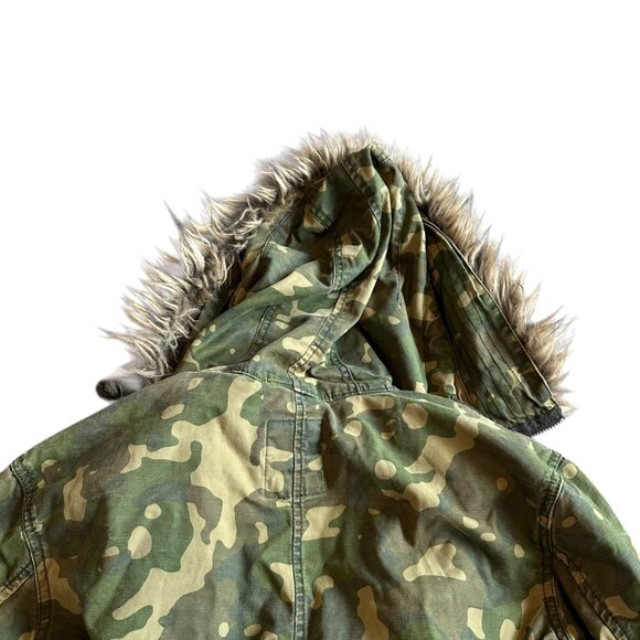 Gap Camo Print Jacket Coat Anorak Faux Fur Lined Hood Zip-Out Lining Size Small - Picture 10 of 16